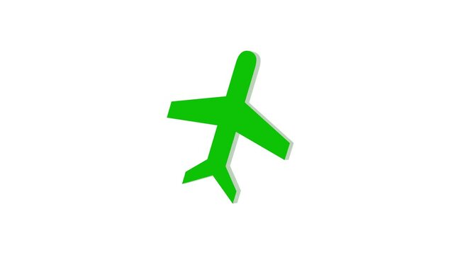 3d airplane logo symbol loopable rotated green color animation on white background