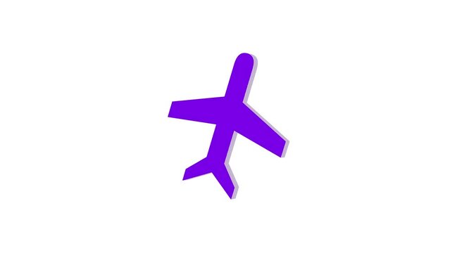3d airplane logo symbol loopable rotated purple color animation on white background