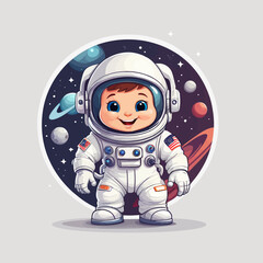 astronaut cartoon Logo Design Very Cool