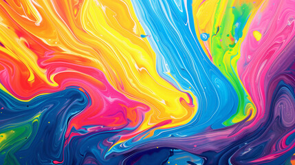 Abstract marbled acrylic paint ink painted waves painting texture colorful background banner - Bold colors, rainbow color swirls wave