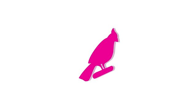 3d bird logo symbol loopable rotated pink color animation on white background