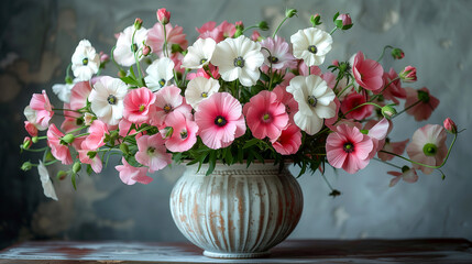 Beautiful bouquet of pink and white flowers in a vase - Powered by Adobe