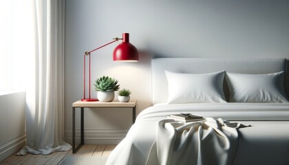 Modern Bedroom with White Bedding and Side Desk