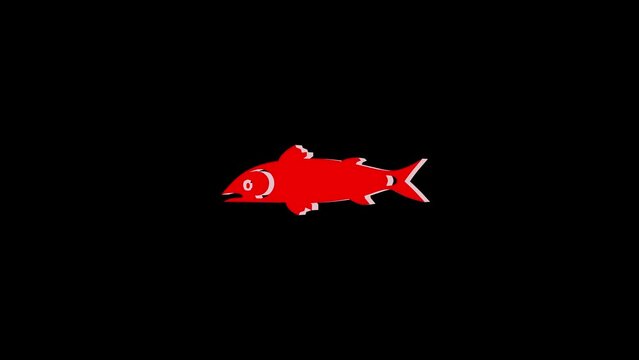 3d fish logo symbol loopable white red color animation on black background