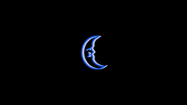 3d moon logo icon loopable rotated blue color animation on black background