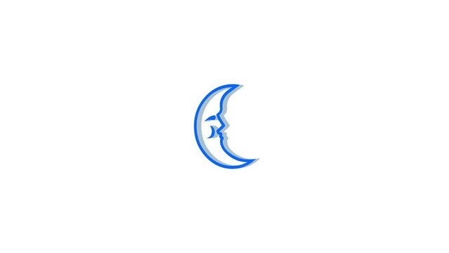 3d moon logo icon loopable rotated blue color animation on white background