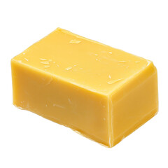 Yellow soap isolated on a white or transparent background. Rectangle soap for washing dishes or hands close-up. A design element to be inserted into a design or project.