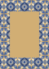 Decorative Azulejo Portuguese frame for the design of invitations, letters, printing. Refined floral blue pattern.