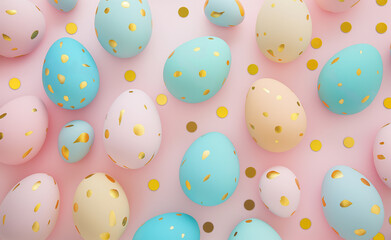 Fototapeta na wymiar Pastel & Gold Delights: Easter Egg Pattern Flat Lay 