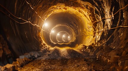 Illuminated underground tunnel - obrazy, fototapety, plakaty