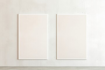 Fototapeta premium Vertical blank posters with a subtle wrinkled effect on a white canvas set against a textured background for a modern mockup display
