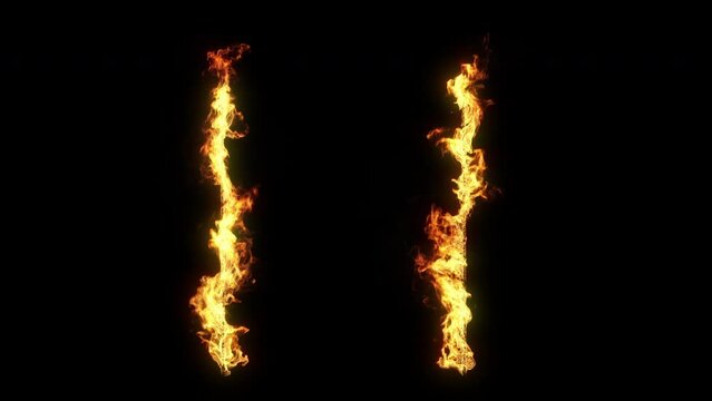 Two thin columns of fire - 60 fps, 4K Pro Res with alpha pass
