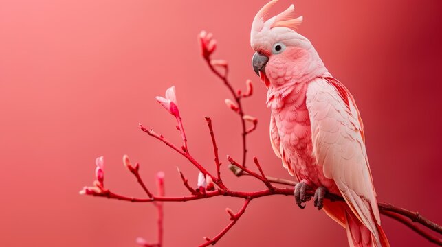 Pink parrot perched on tree branch