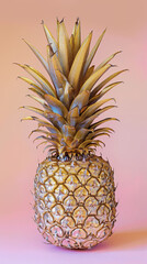 Close up of golden glittered pineapple on pink background