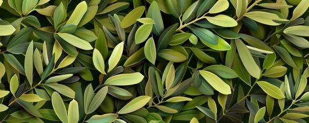 Close up of green olive leaves