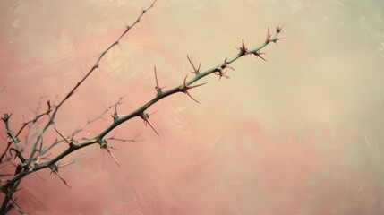 Rose Thorns and Buds on Pastel Background