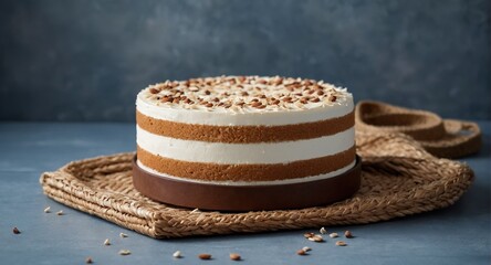 A small portioned cake in soft coffee and milky shades.