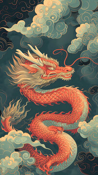 Vector illustration of Chinese zodiac dragon as the mythical animal in Eastern Asia culture.