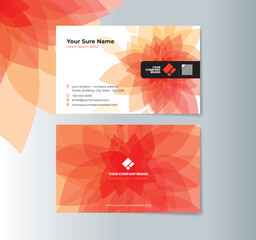 Naklejka na ściany i meble A set of horizontal double-sided business card template designs with illustrations of transparent orange flower petals on a white background