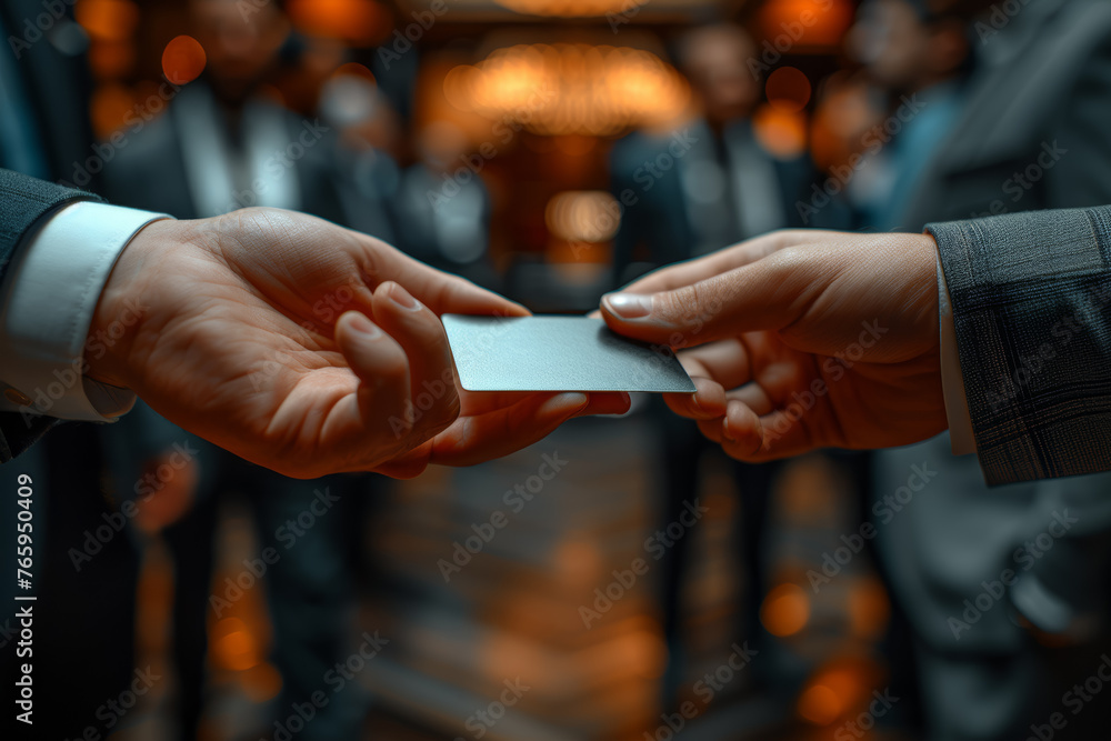 Poster a group of entrepreneurs participating in a networking event, exchanging business cards and fosterin