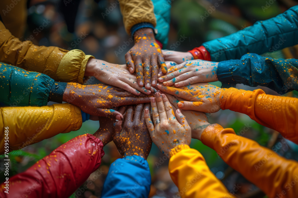 Aufkleber a diverse team engaged in a team-building activity, promoting camaraderie and cohesion within the or