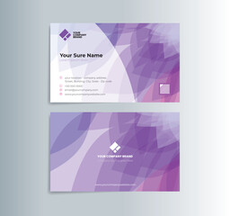 A set of horizontal double-sided business card template designs with illustrations of transparent purple flower petals on a white gradient background