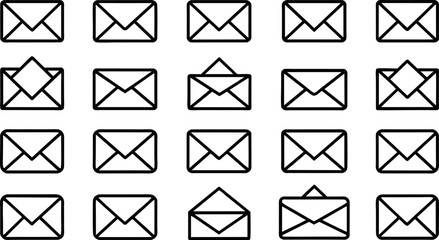 Black emails vector icon pack