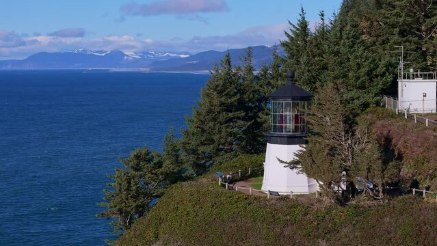 Cape Meares Lighthouse Three Arch Rocks Oceanside Oregon Coast Drone Video 14