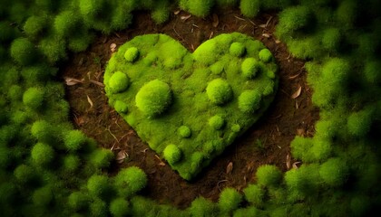 Heart with moss on the ground of a forest. Design for world Earth day and concept for eco-friendly background created with generative ai