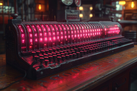 A Morse code machine tapping out messages with blinking lights, showcasing the historic method of coded communication. Concept of coded messages. Generative Ai.