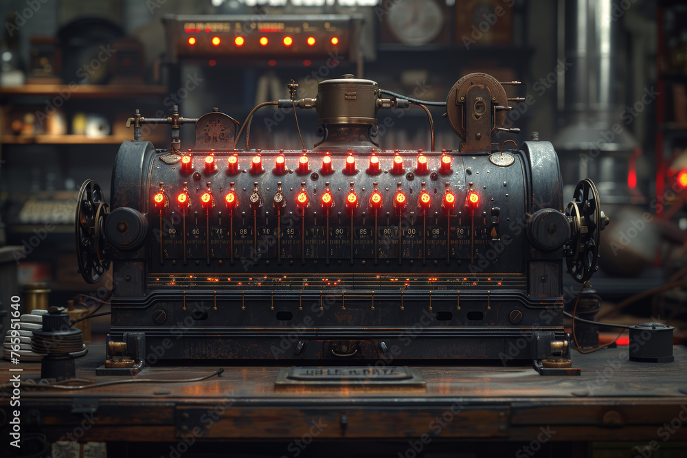 Aufkleber a telegraph machine transmitting messages through wires, representing early electrical communication