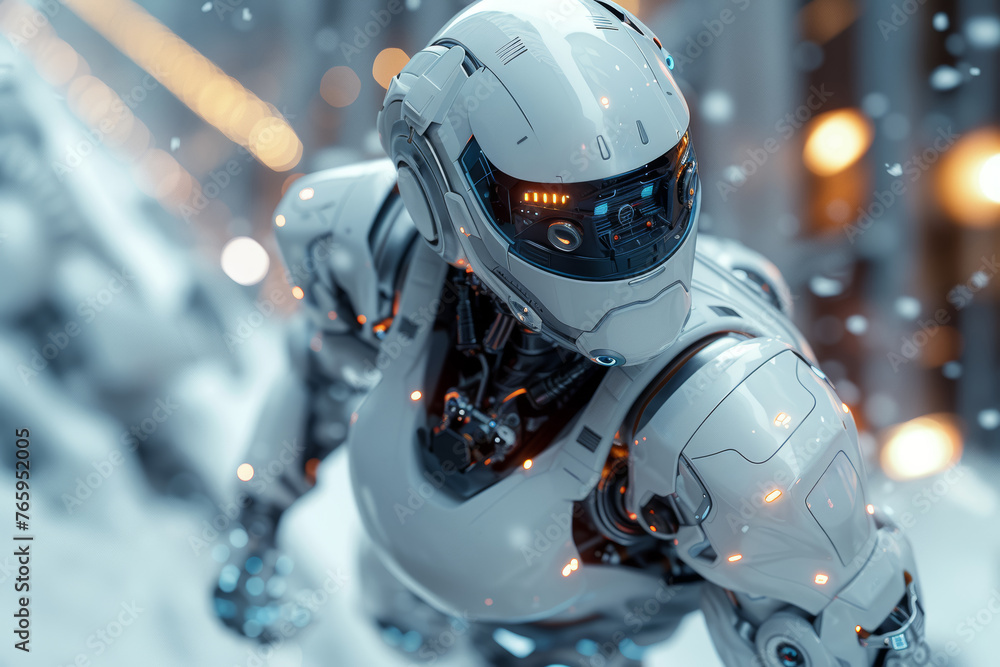 Poster a futuristic ai-powered robot performing complex tasks with precision and efficiency. concept of rob