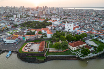 Aerial View of Historical Cannon Fort and Surrounding Area With Belem City Panorama in Brazil