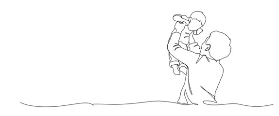 Fathers day icon in line art style. Fathers day symbol. Fathers day icon for background. Father with son in the garden.