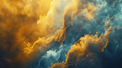 Fotobehang Sun breaks through cloud cover in sky, illuminating natural landscape below © Jahid