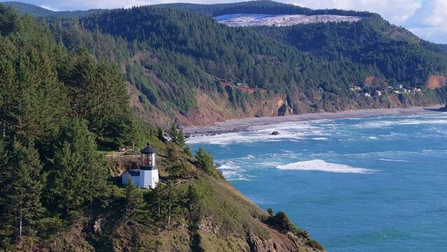 Cape Meares Lighthouse Three Arch Rocks Oceanside Oregon Coast Drone Video 5