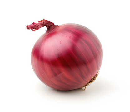 A vibrant red onion bulb, fresh and whole, isolated on a clean white background. This raw, organic vegetable is a healthy ingredient full of nutrition.
