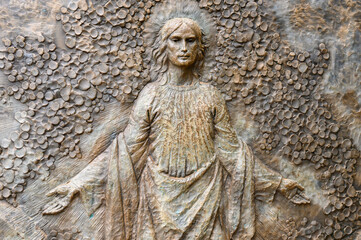 The Resurrection of Jesus – First Glorious Mystery of the Rosary. A relief sculpture on Mount Podbrdo (the Hill of Apparitions) in Medjugorje.