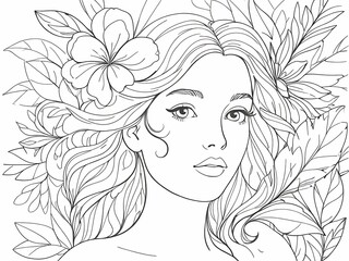 Abstract female face in one line. Woman face with flowers Surreal Line art female floral girl. Minimalism Abstract modern Continuous single line woman face portrait
