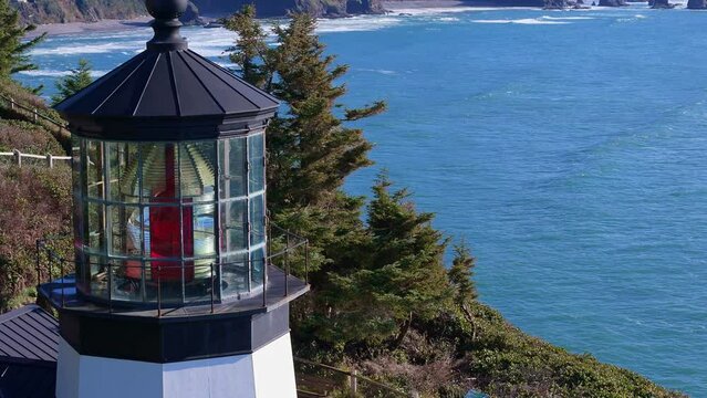 Cape Meares Lighthouse Three Arch Rocks Oceanside Oregon Coast Drone Video 3