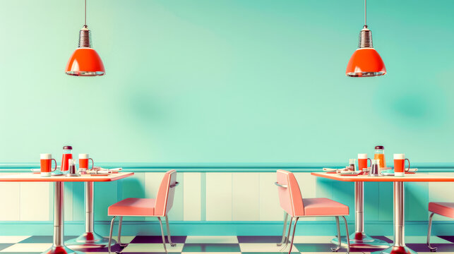 Vintage diner interior with pastel colors