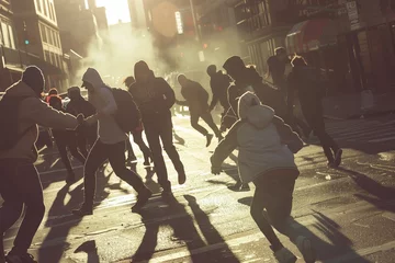 Foto op Aluminium Criminals attacking robbing people on city street © blvdone
