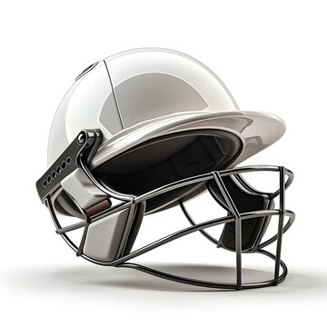 Modern day cricket batting helmet with protective grill on white background