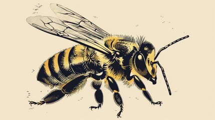 Honey bee vector engraving illustration - obrazy, fototapety, plakaty