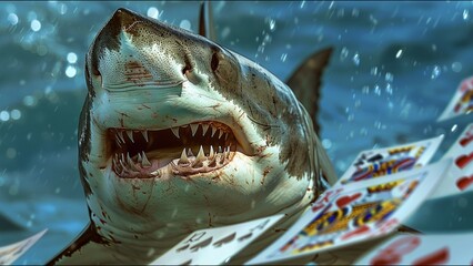 Shark Playing Cards 'Card Shark' Funny Meme Moment Silly Animals - obrazy, fototapety, plakaty