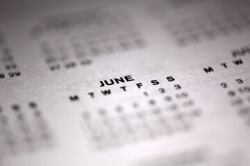 Calendar page - shallow depth of field - focus on June month
