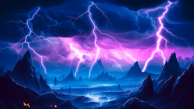 Lightning in the sky, gloomy ominous thunder and lightning background