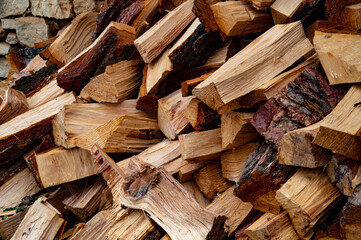 Wood to be used for heating in the village house, winter wood, background