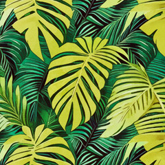 Fototapeta premium Watercolor painting on canvas. Artistic brush strokes. Botanical illustration for printing on wall decorations. Leaves . Generated by Ai