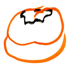 Watercolor illustration of permsimmon, Gongbi,traditional chinese ink and wash painting.